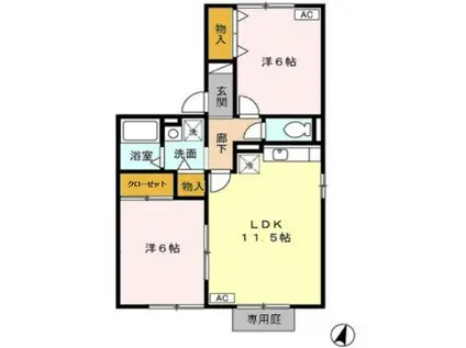 ファミール二池(2LDK/1階)の間取り写真