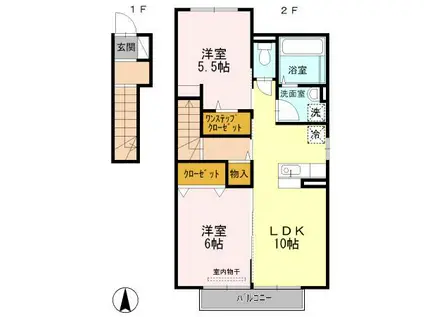 カーミー・芳川 B棟(2LDK/2階)の間取り写真