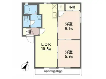 ジョイナス碧A棟(2LDK/1階)の間取り写真