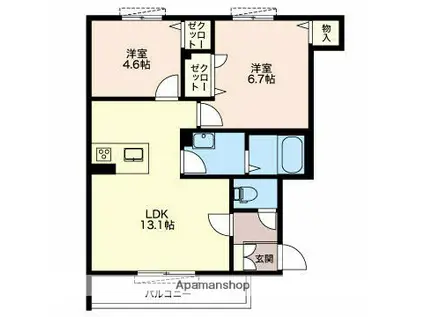 メゾン・ド・ロワール(2LDK/1階)の間取り写真