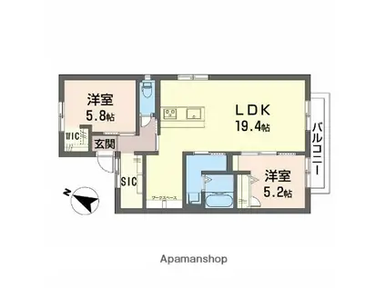 サクスィード21 B(2LDK/2階)の間取り写真