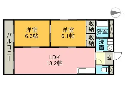 第5グランドハイツ鬼頭(2LDK/4階)の間取り写真