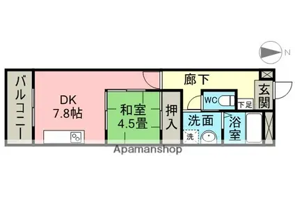 センチュリーパーク油屋1番館(1DK/2階)の間取り写真