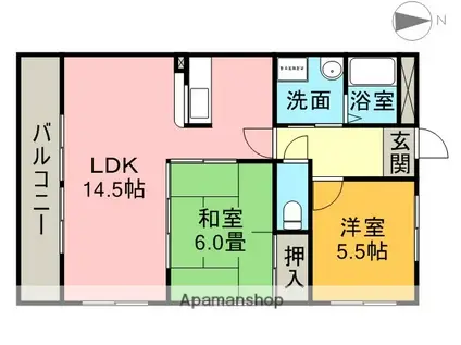 グランドヒルズ坂野(2LDK/4階)の間取り写真