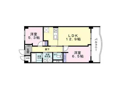 高杉ハイツ丹羽(2LDK/4階)の間取り写真