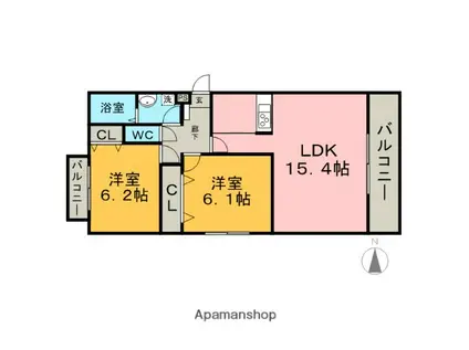 リバーサイド千年(2LDK/2階)の間取り写真