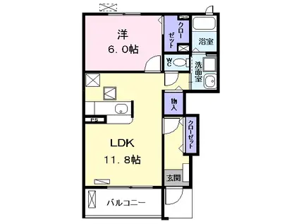 PEARL(1LDK/1階)の間取り写真