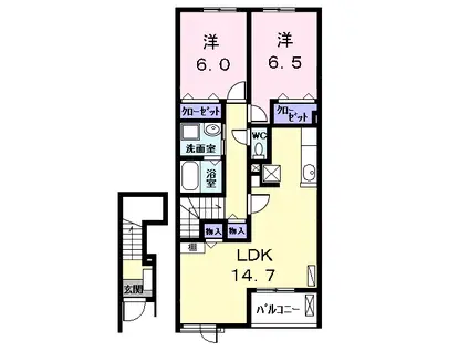 アンジュ 錦(2LDK/2階)の間取り写真
