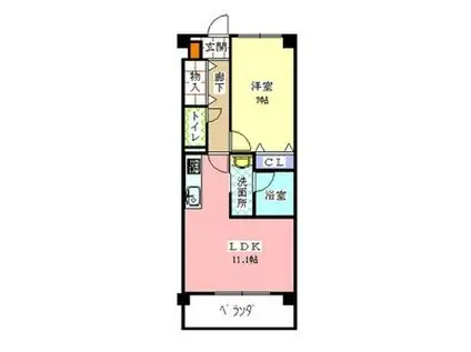 ホワイトドエル道徳(1LDK/4階)の間取り写真