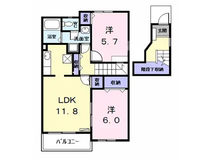 グランディール・N(2LDK/2階)の間取り写真