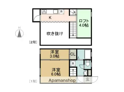 サンアリーナ北頭(1LDK/2階)の間取り写真