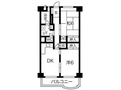 港楽ハイツ1棟(2DK/4階)の間取り写真