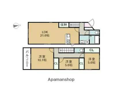 東海道本線 尾頭橋駅 徒歩13分 2階建 築6年(3LDK)の間取り写真