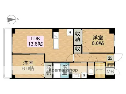 コンフォータブル(2LDK/4階)の間取り写真