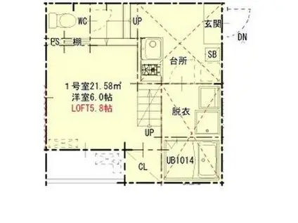 ハーモニーテラス鳥栖(1K/1階)の間取り写真