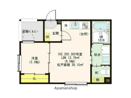 シャルム名古屋Ⅱ(1LDK/3階)の間取り写真