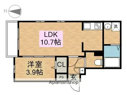 CHERIM築地口LUNA(1LDK/3階)の間取り写真