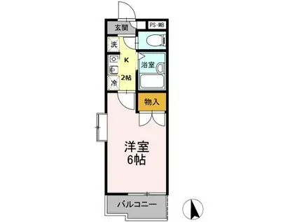 ロッキー星宮B棟(1K/1階)の間取り写真