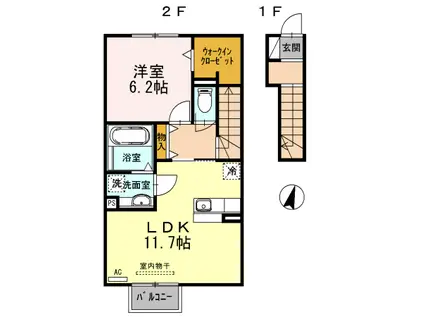 プランドール鳴尾(1LDK/2階)の間取り写真
