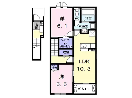 ヒカルサ名古屋港区大西Ⅰ(2LDK/2階)の間取り写真