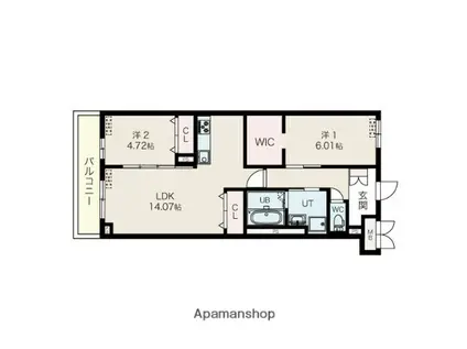 ロビニア若草(1LDK/1階)の間取り写真