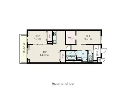 ロビニア若草(1LDK/3階)の間取り写真