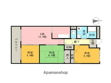 グランドヒルズ入場1番館(3LDK/2階)の間取り写真