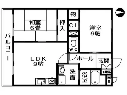 グリーンロータス(2LDK/2階)の間取り写真