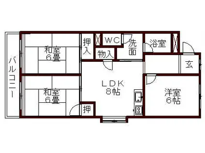 笠東ハイツ 205・206・306(3LDK/3階)の間取り写真