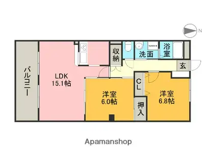 センチュリーパーク善進本町1番館(2LDK/2階)の間取り写真