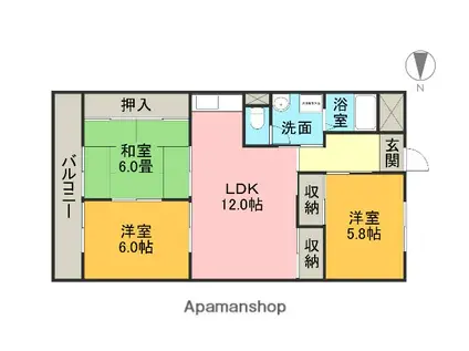 第5グランドハイツ服部(3LDK/2階)の間取り写真