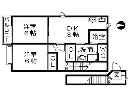 エテルノカーサ(2DK/2階)の間取り写真
