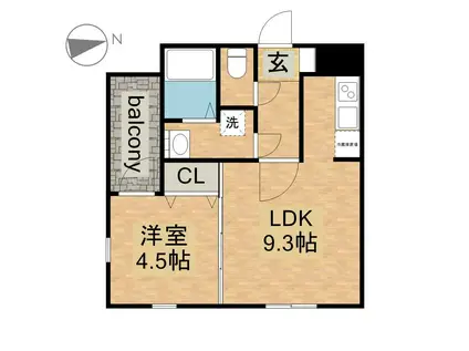 MOVE山王ウエスト(1LDK/1階)の間取り写真