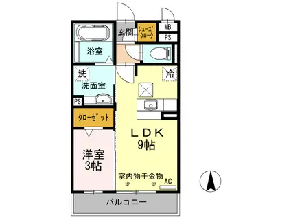 ヴィオーラ八番 A(1LDK/1階)の間取り写真