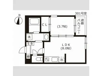 ハーモニーテラス旗屋(1LDK/3階)の間取り写真