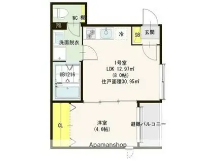 アンバー尾頭橋(1LDK/2階)の間取り写真