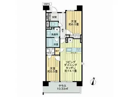 ライオンズ名駅通ゲートライズ(2LDK/1階)の間取り写真