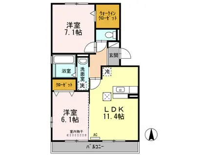 クレシア A(2LDK/1階)の間取り写真