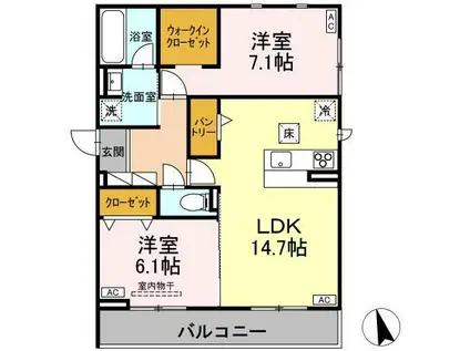 セレスティア長良 ウエスト(2LDK/1階)の間取り写真