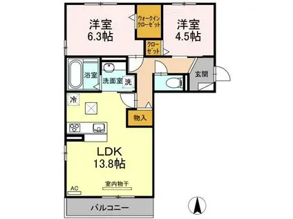セレーノ古新(2LDK/2階)の間取り写真