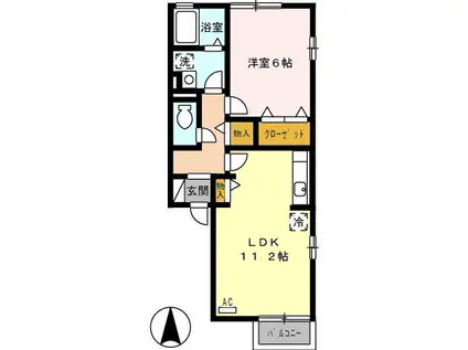 ZONE雁道II(1LDK/2階)の間取り写真