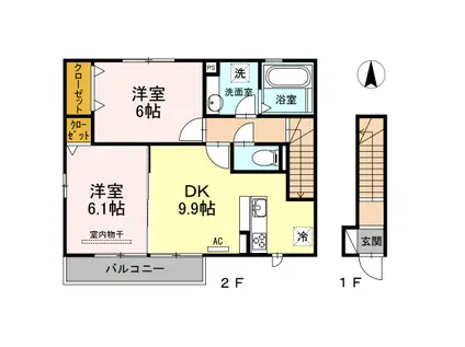 エスペランス・円上(2DK/2階)の間取り写真