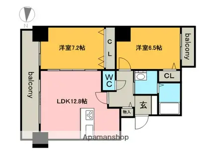 FLOS北山王(2LDK/4階)の間取り写真