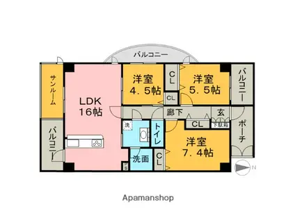 フォルムGPサウス(3LDK/2階)の間取り写真