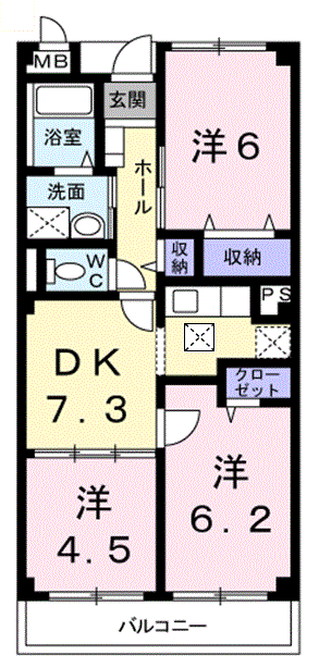 メゾンソレアード(3DK/1階)の間取り写真