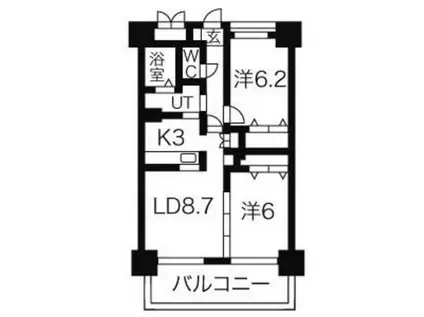 P-SQUARE SHUMOKU II(2DK/6階)の間取り写真