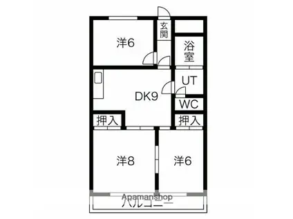 ロイヤルマンション丁田(3DK/4階)の間取り写真