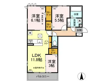 ドゥ・クラージュ(3LDK/1階)の間取り写真