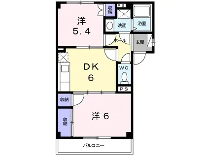 ドリームキャッスル(2DK/2階)の間取り写真