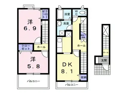 ティンカーベル(2DK/2階)の間取り写真